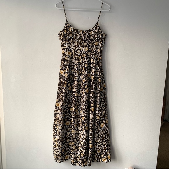 Doen Benoit Cotton Ruched Bust Midi Maxi Dress Noir Columbia Street Floral Black - Picture 7 of 14